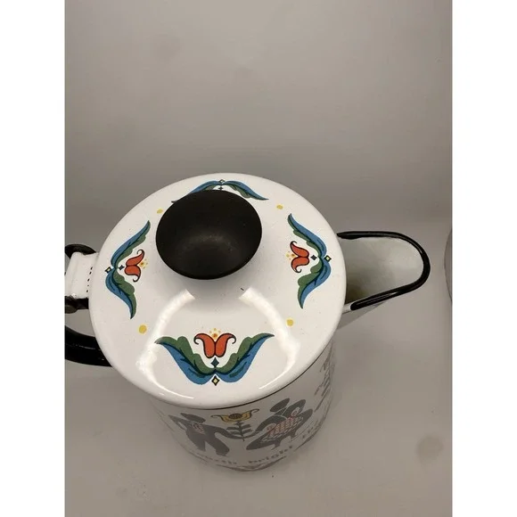 Vintage 7.5" Enamel Coffee Hot Water Pot, Berggren Hinged, Swedish Z19 - Picture 4 of 11